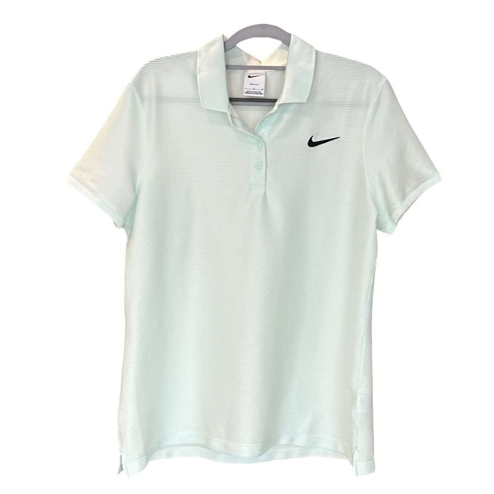 EUC Nike Dri-Fit Women's Ribbed Golf Polo Short Sleeve Tee Green-Blue Large